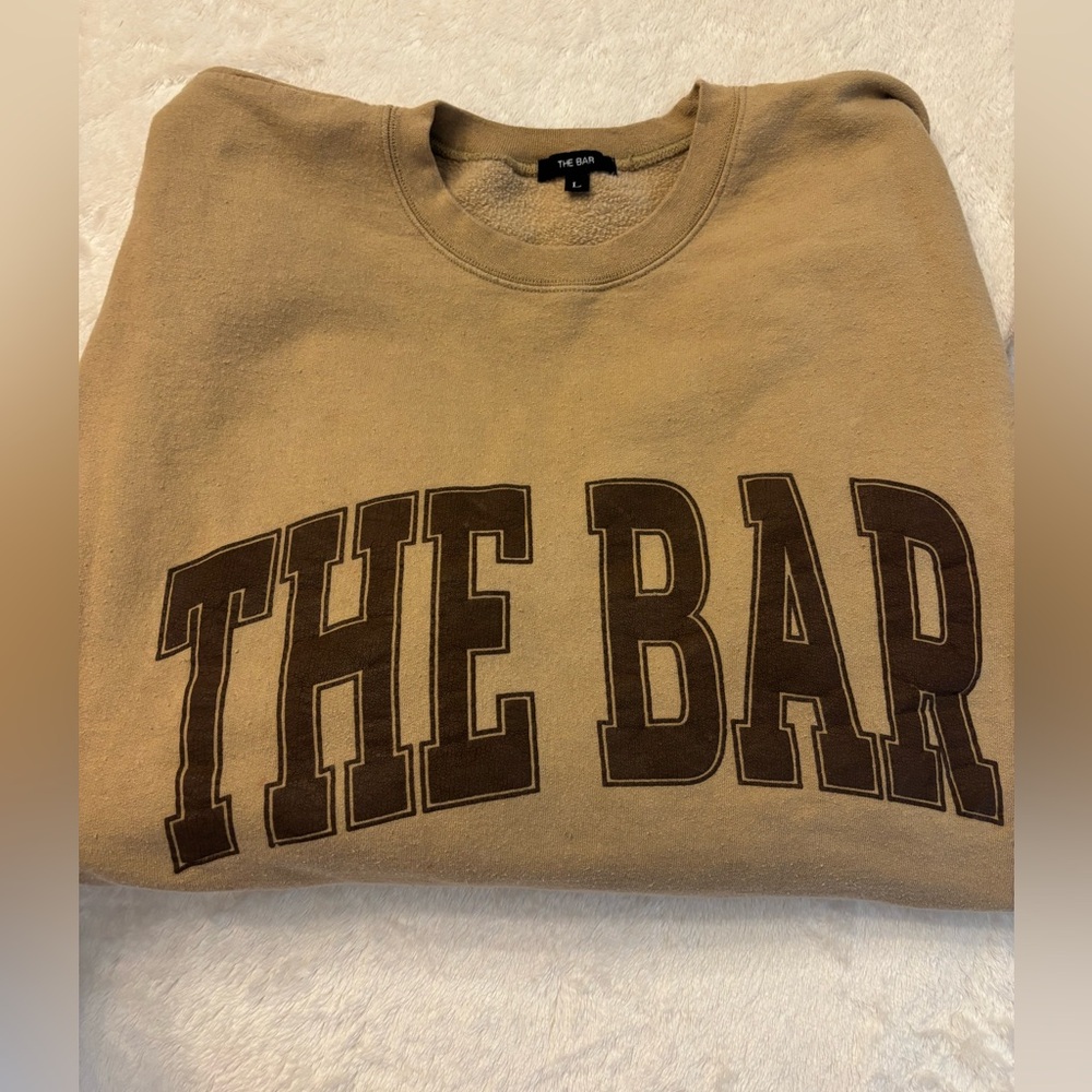 The Bar Women’s Crewneck Sweatshirt & Varsity Sweatpants in Tan and Brown